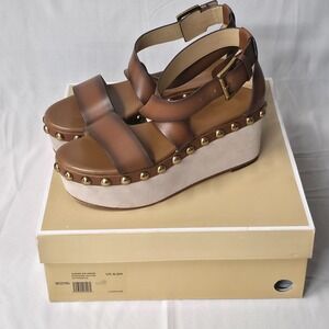 Michael Kors Women's Garner Studded Leather Flatform Wedge Sandals Size 8.5M